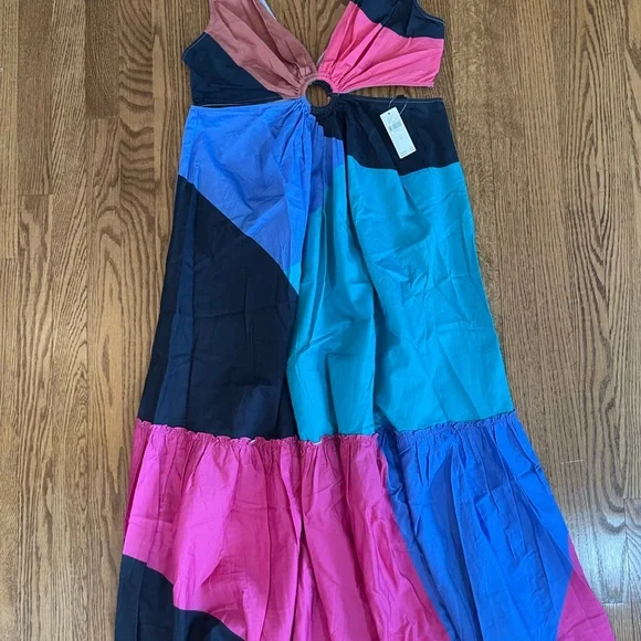 Anthropologie Geisha Design Colorblock Ring-Front Maxi Dress Pink, Blue and Teal - Picture 5 of 5